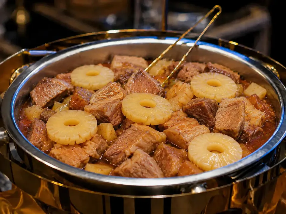 Pork hamonado with pineapple in a chafing dish